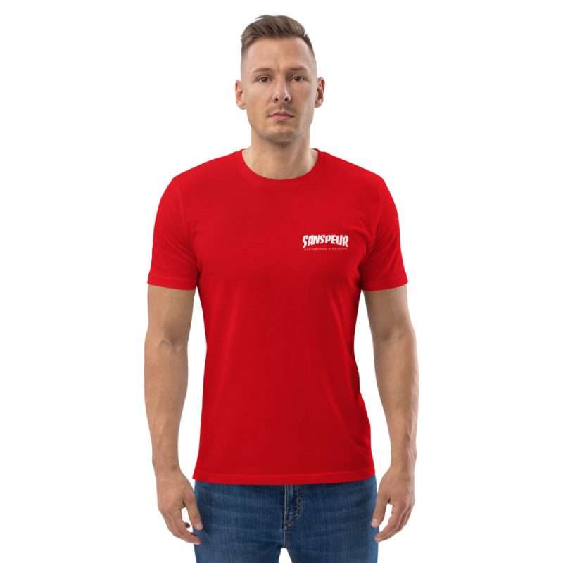 unisex organic cotton t shirt red front 2 6017f6b141b51