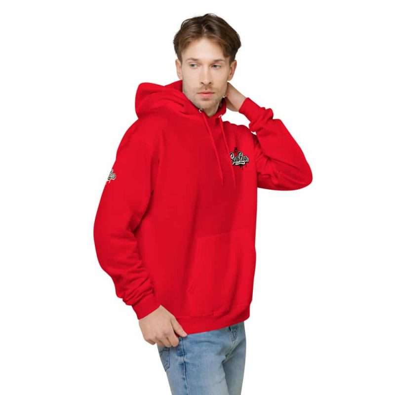 unisex fleece hoodie athletic red right front 6061c31ac1f58