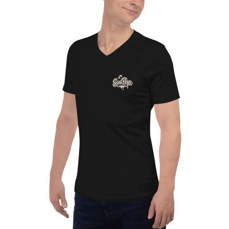 unisex v neck tee black left front 605fde826f111