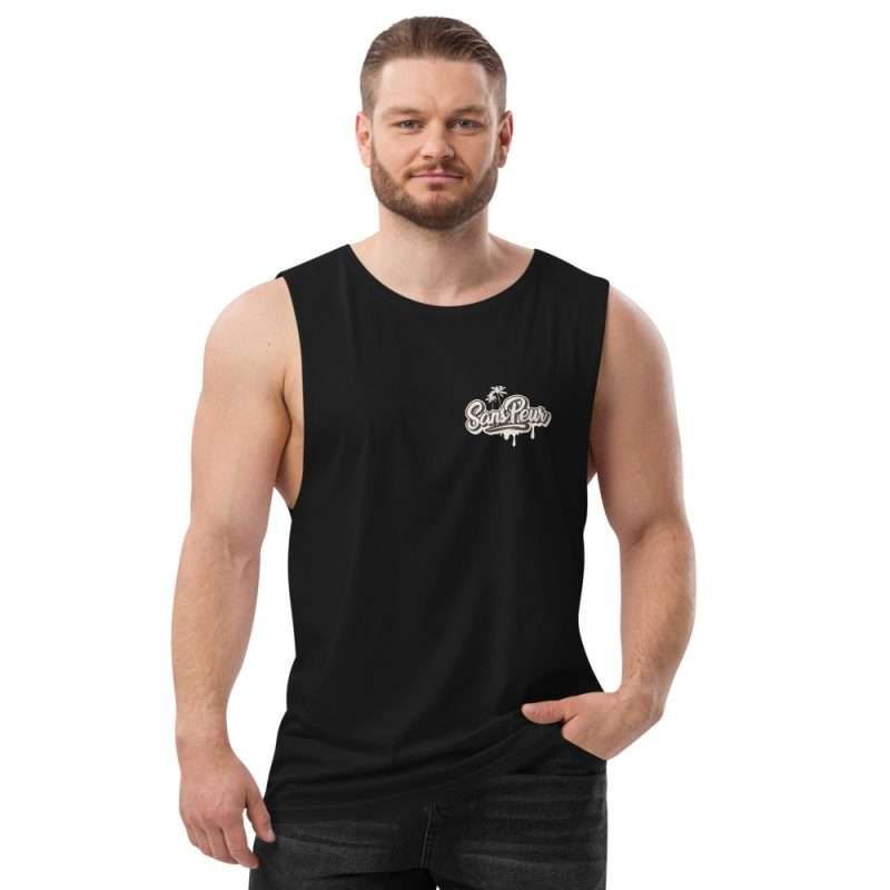 mens drop arm tank top black front 61b2e91428813