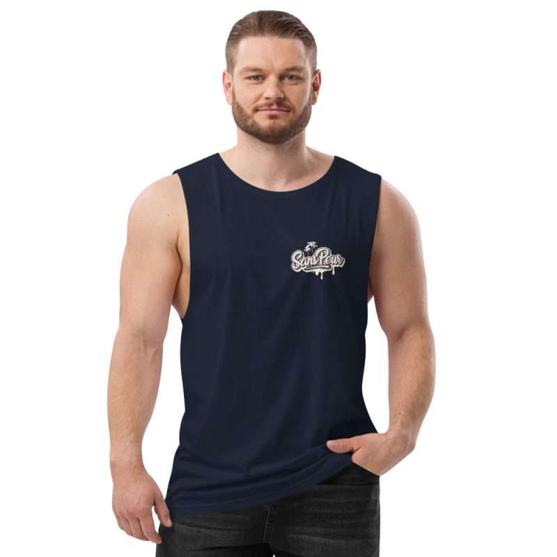 mens drop arm tank top navy front 61b2e91428a34