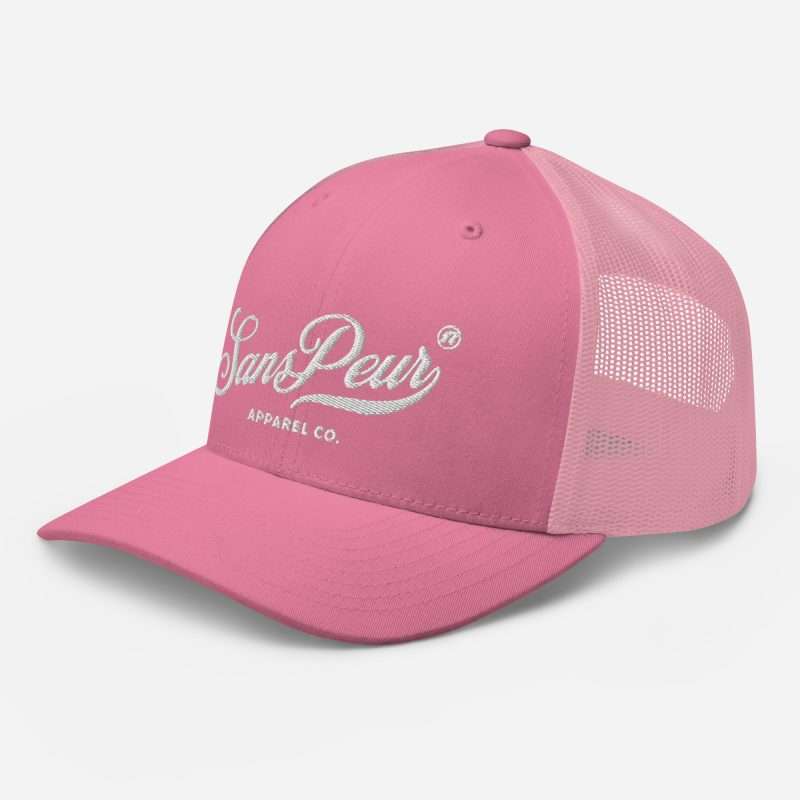 retro trucker hat pink left front 63312388ac4b6