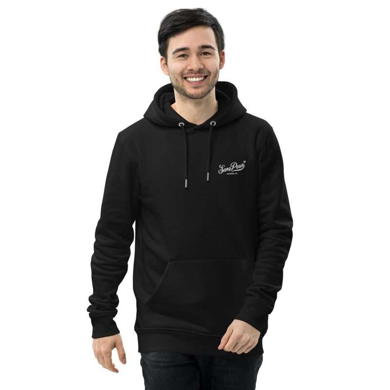 unisex essential eco hoodie black front 2 6348ac7901041